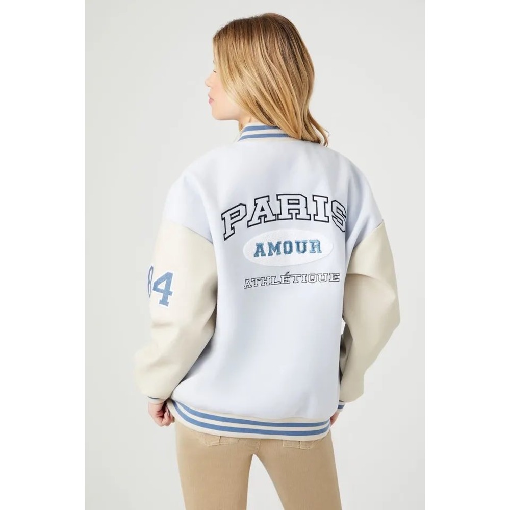 Forever 21 Light Blue Y2K Paris Varsity Preppy Letterman Jacket S